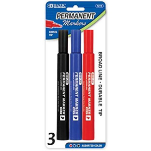 Bazic Marcador Colores Surtidos Punta de Cincel Indeleble (3/Pack)