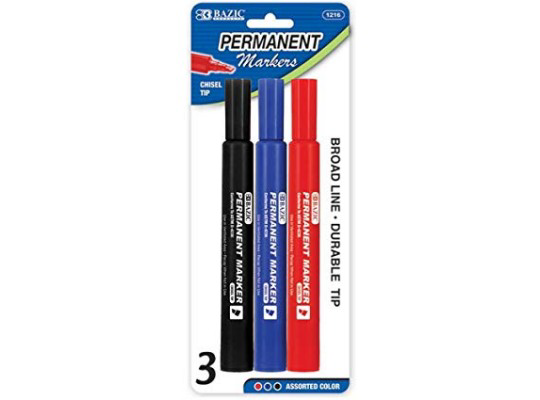 Bazic Marcador Colores Surtidos Punta de Cincel Indeleble (3/Pack)